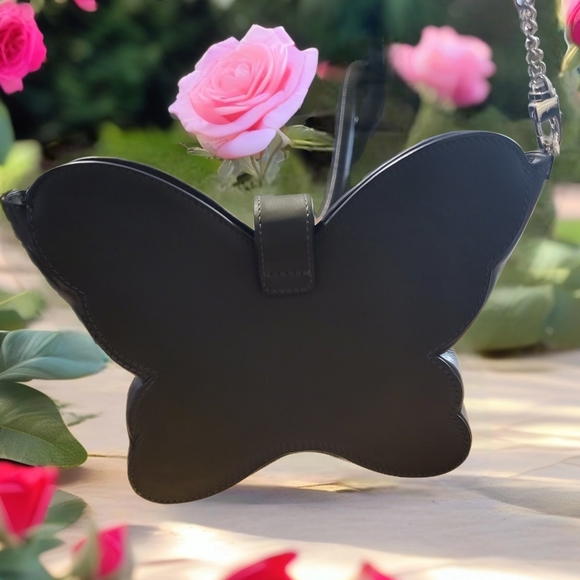 Michael Kors Butterfly Design Leather Crossbody Bag - Black and Gold - Picture 2 of 6